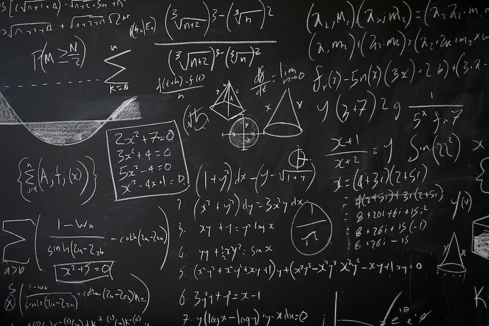 blackboard with confusing mathematics formula